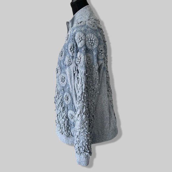 Vintage Lim's Pure Silk Embellished Denim Bomber Jacket - Picture 2 of 16